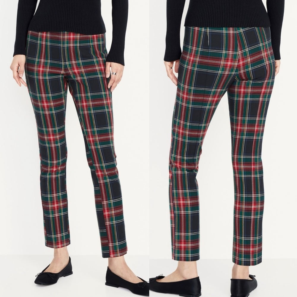 Old Navy Extra High Rise Polished Pixie Skinny Secret Smooth Red Green Plaid - 4